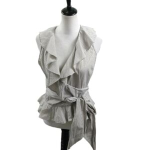 Lauren Ralph Lauren Blue Stripe Ruffle Wrap Sleeveless Blouse Size Medium